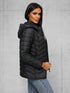 Damen-Cropped-Pufferjacke in Matt-Schwarz mit Kapuze